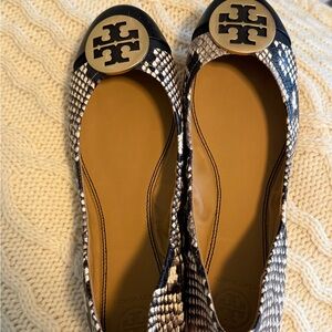 Tory Burch Snakeskin Pattern Flats with Black Accents